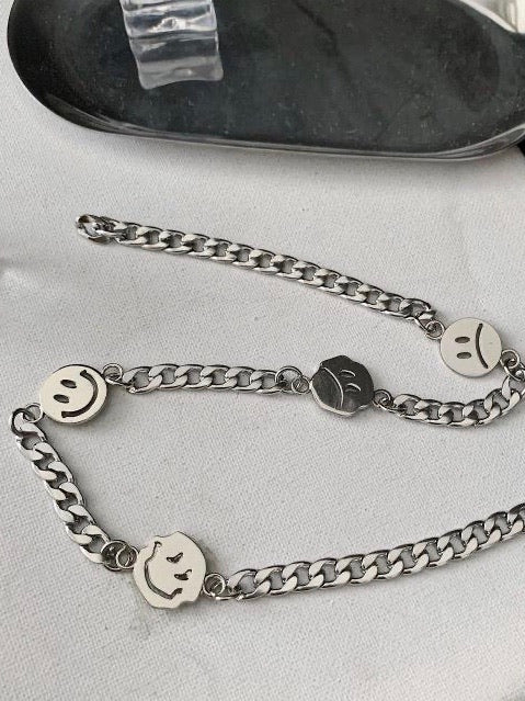 happy and sad flat smiley faces chain necklace