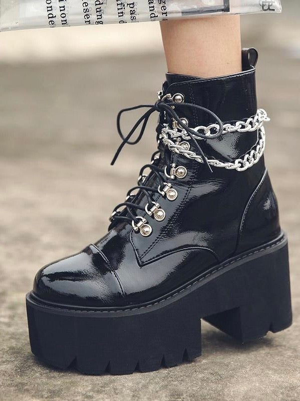 GOTHIC LACE UP PLATFORM BOOTS