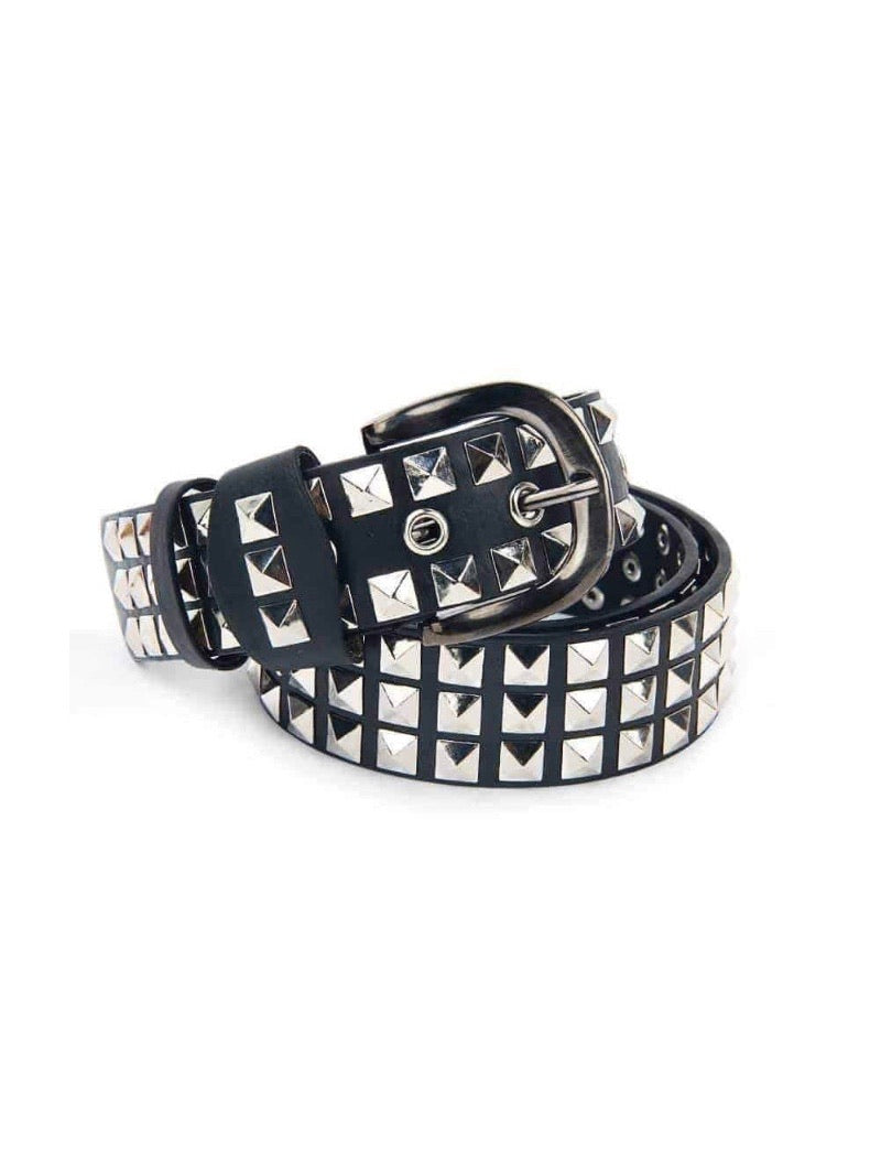 black rivet belt with metal buckle