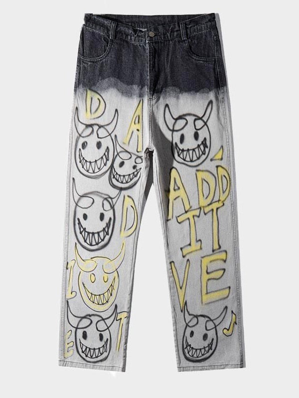 DEVIL PRINT DENIM JEANS PANTS