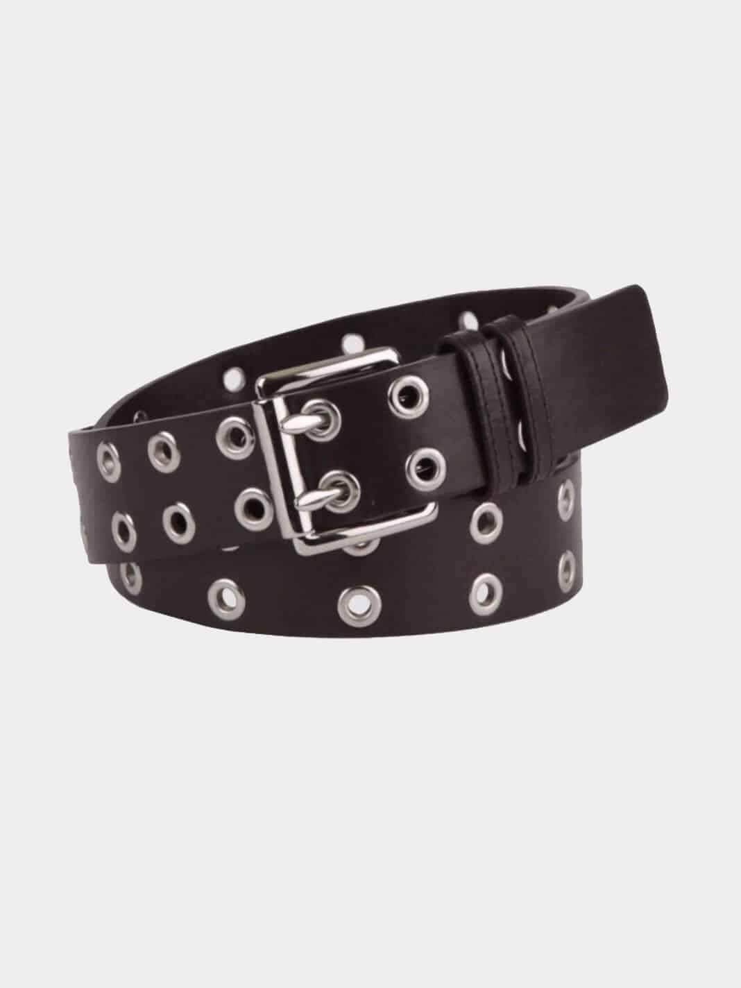 grommet belt with two double pin metal buckle