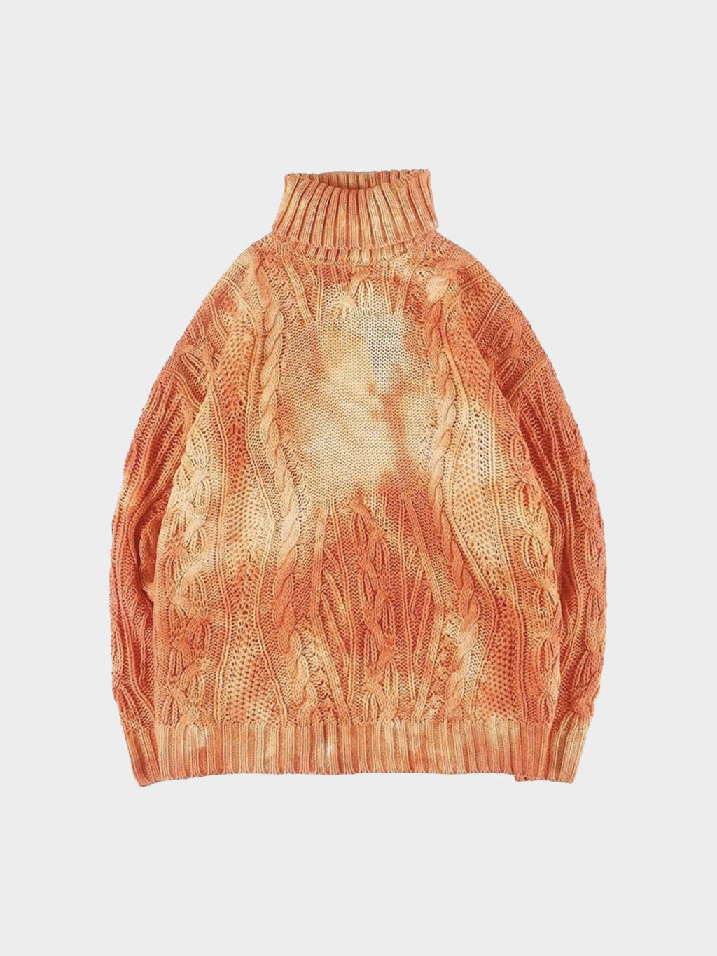 orange tie and dye knitted polyester sweater with a turtle neck