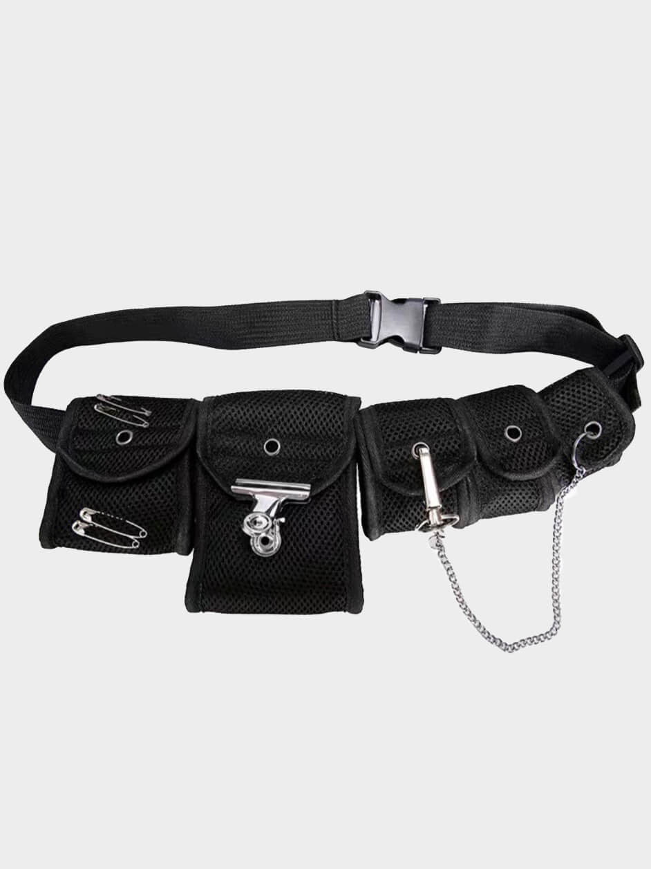 black adjustable belt with five pouches that close by velcro