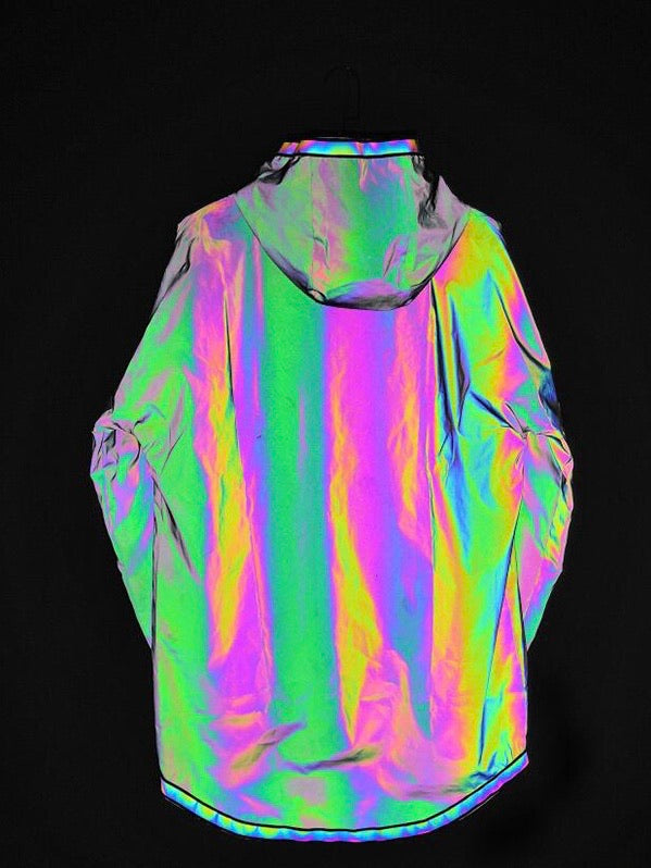 back view of our parka vh studios reflective, windproof and waterproof with a hood