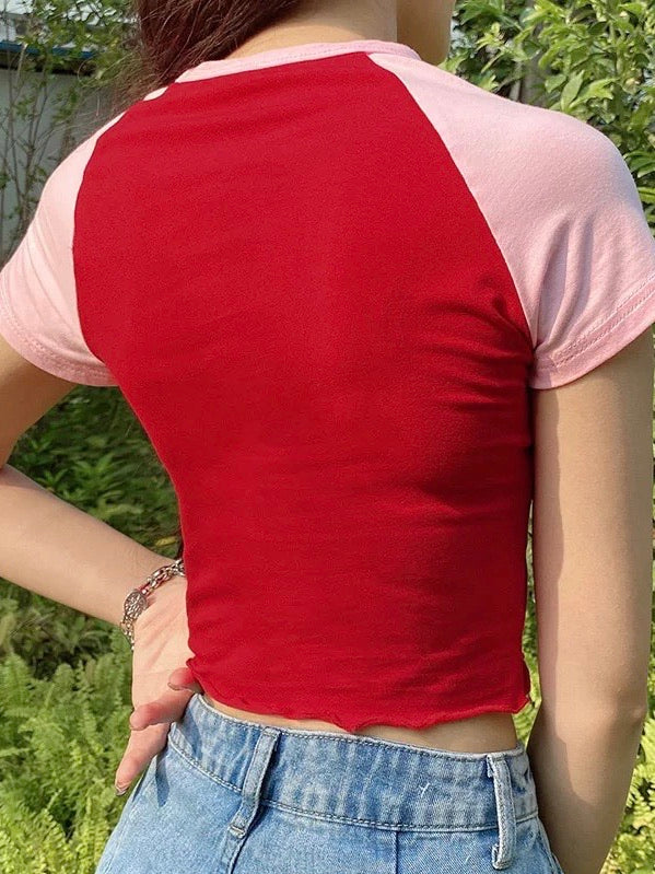 Strawberry embroidery crop tops