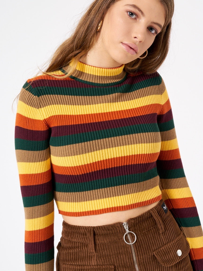 DEEP WARM STRIPED RIBBED TOP