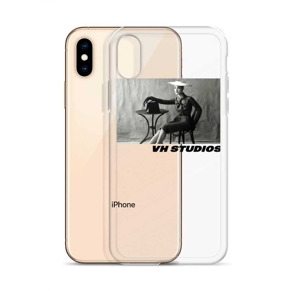 Transparent soft case vh studio with a picture in black and white of an elegant woman sat at a table for iPhone X/XS