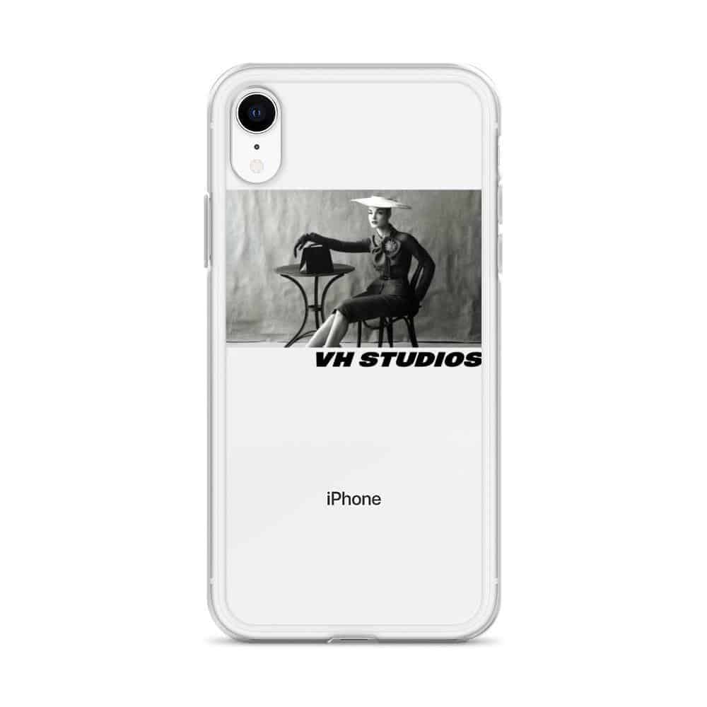 Transparent soft case vh studio with a picture in black and white of an elegant woman sat at a table for iPhone XR