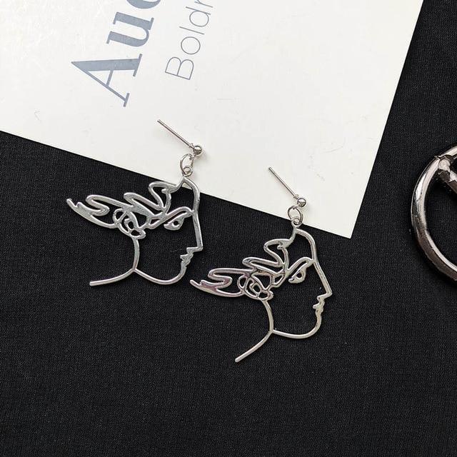 silver God Face earrings