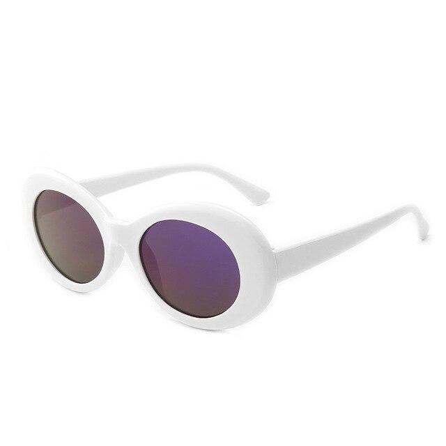 white frame and purple and yellow iridescent effect glass sunglasses